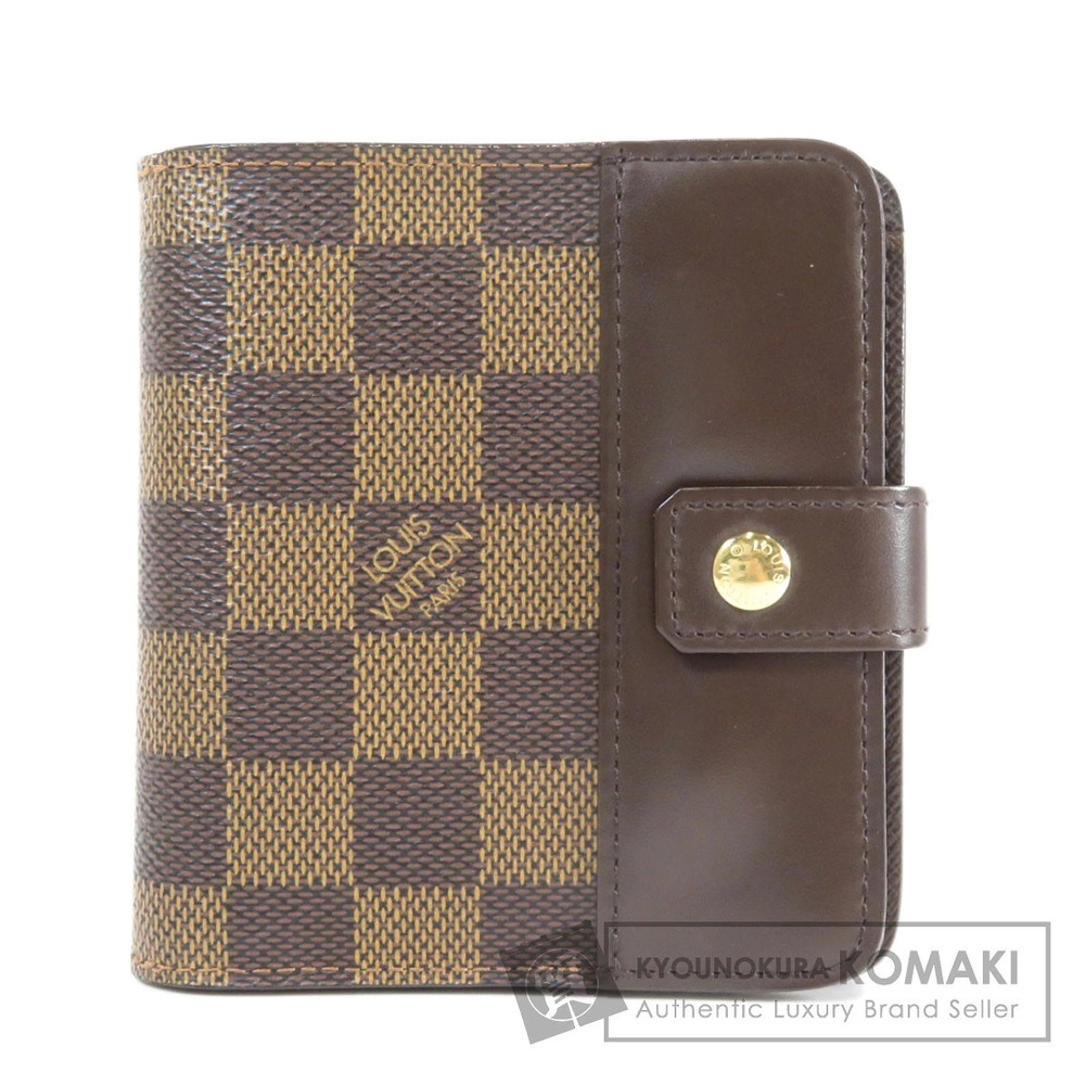 Louis Vuitton Compact Zip Damier Ebene Brown Bi fold Wallet Canvas